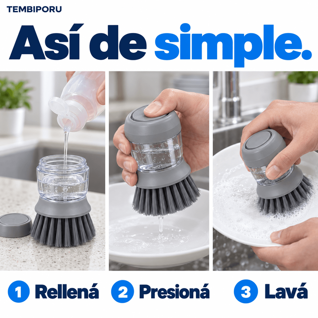 Pasos para rellenar, presionar y lavar con LavaClean