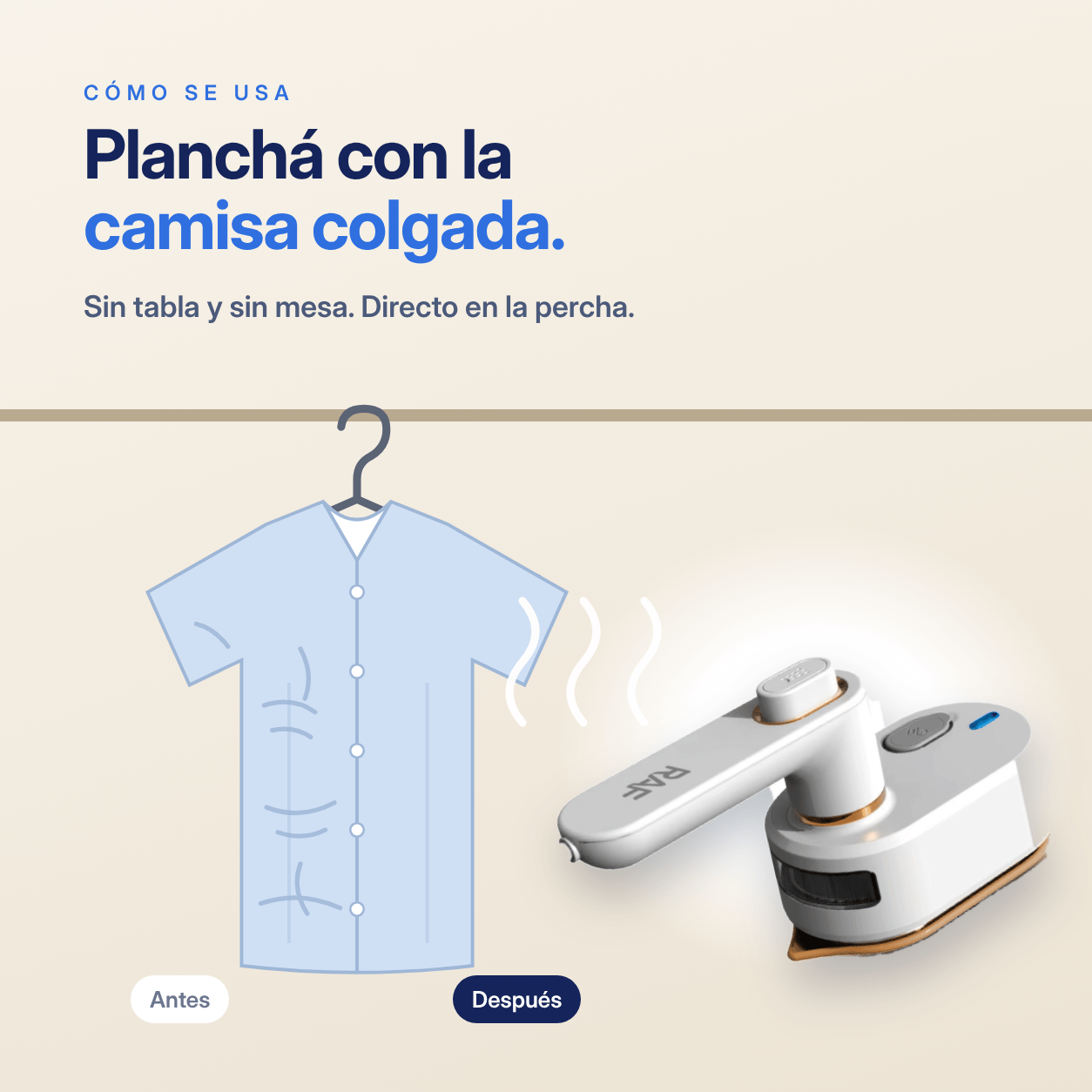 PlanchaGo desarruga con vapor una camisa colgada en la percha