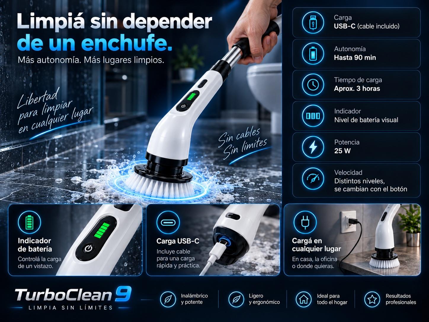 TurboClean 9 — batería e indicador de carga