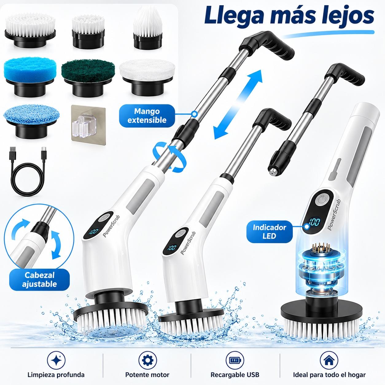 Cepillo eléctrico con mango extensible en uso