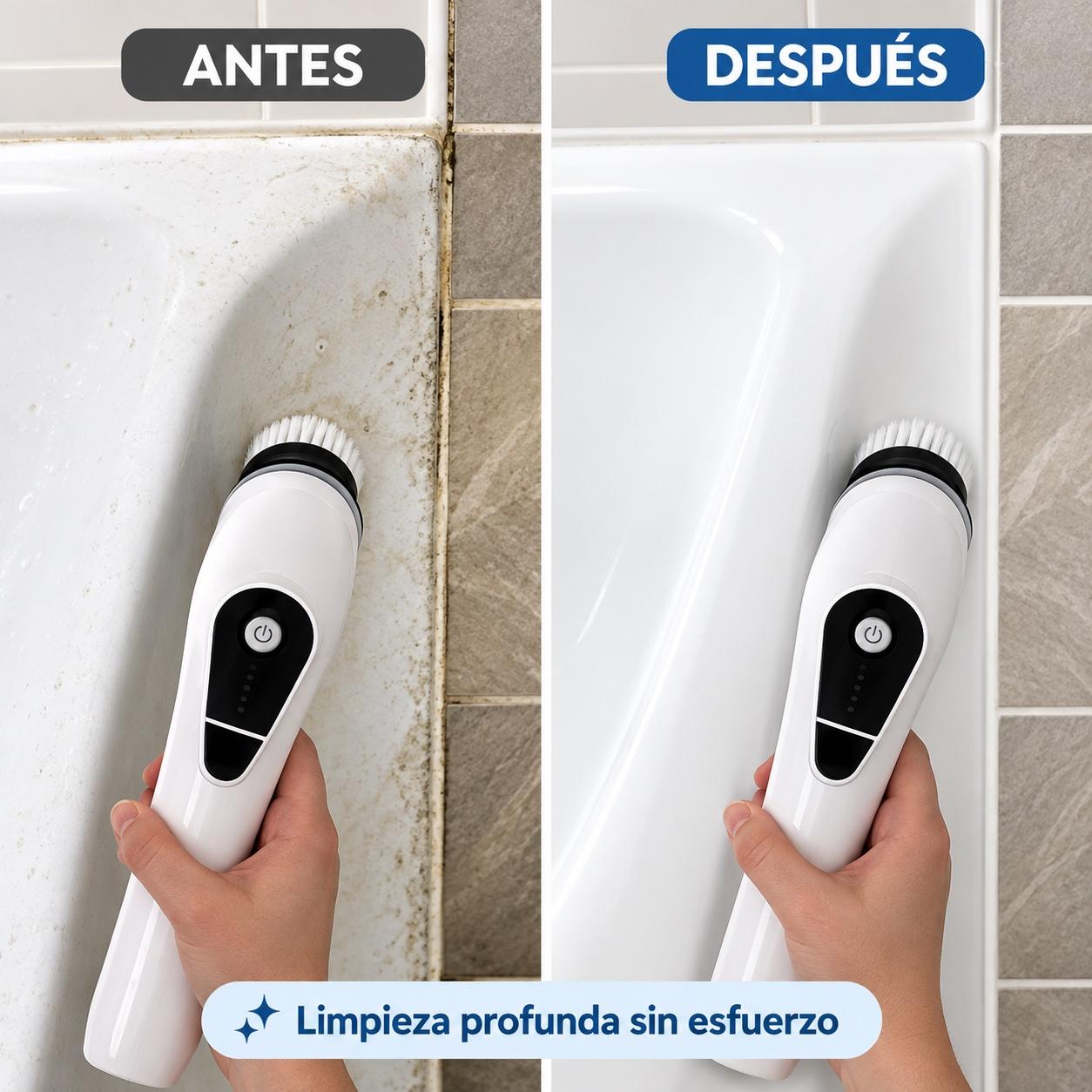 TurboClean 9 limpiando la junta de una bañera, antes y después